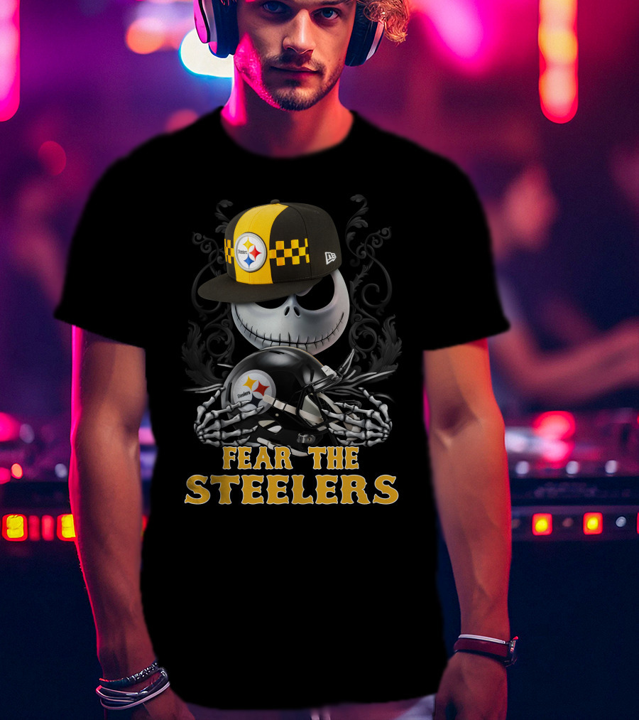 Fear The Steelers Pittsburgh Steelers Skeleton With Hat And Helmet T-Shirt