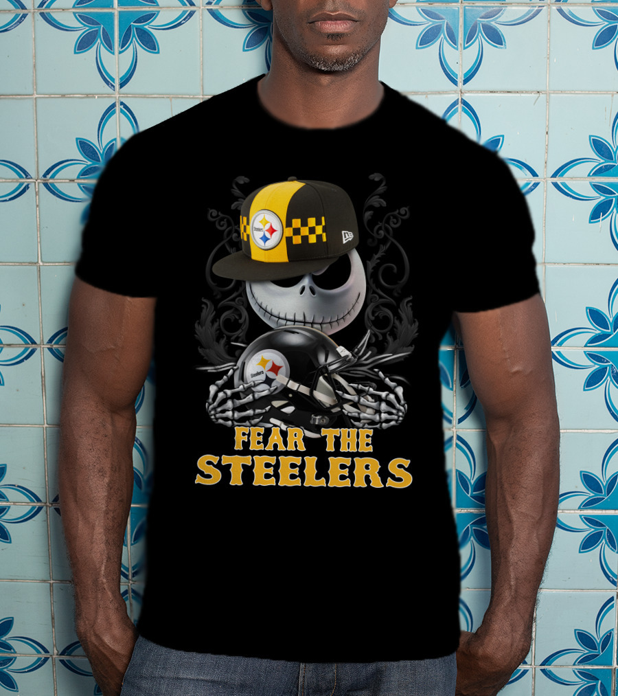 Fear The Steelers Pittsburgh Steelers Skeleton With Hat And Helmet T-Shirt