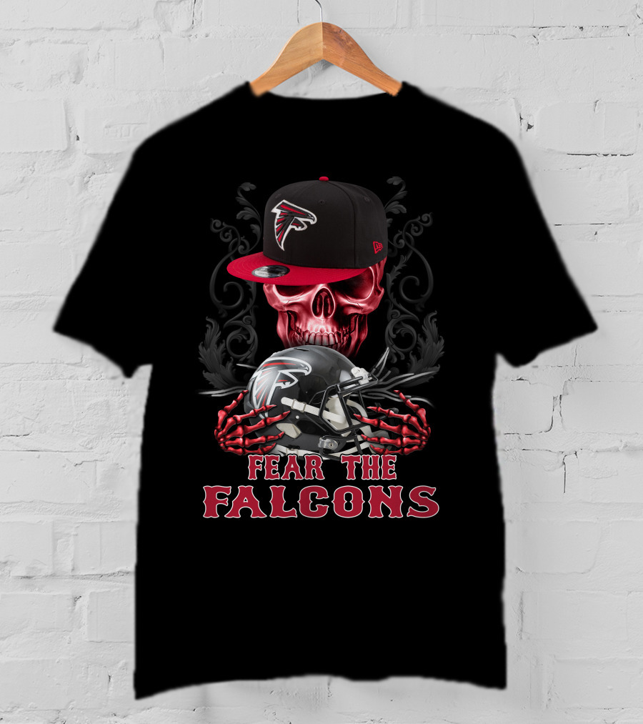 Fear The Falcons Skull With Black Cap And Helmet T-Shirt