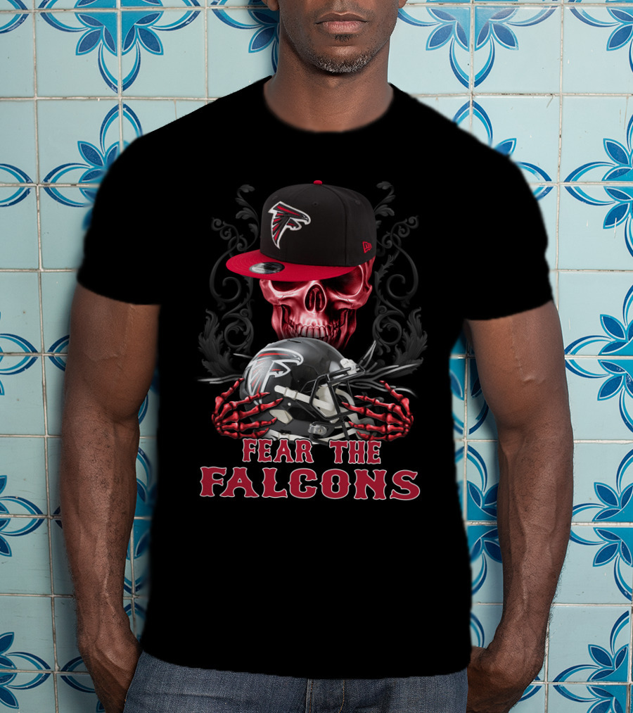 Fear The Falcons Skull With Black Cap And Helmet T-Shirt