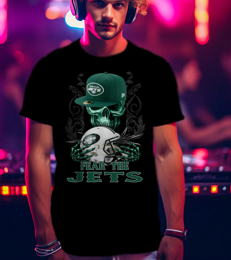 Fear The Jets New York Jets Helmet And Cap Skull Art Ds002-22 T-Shirt
