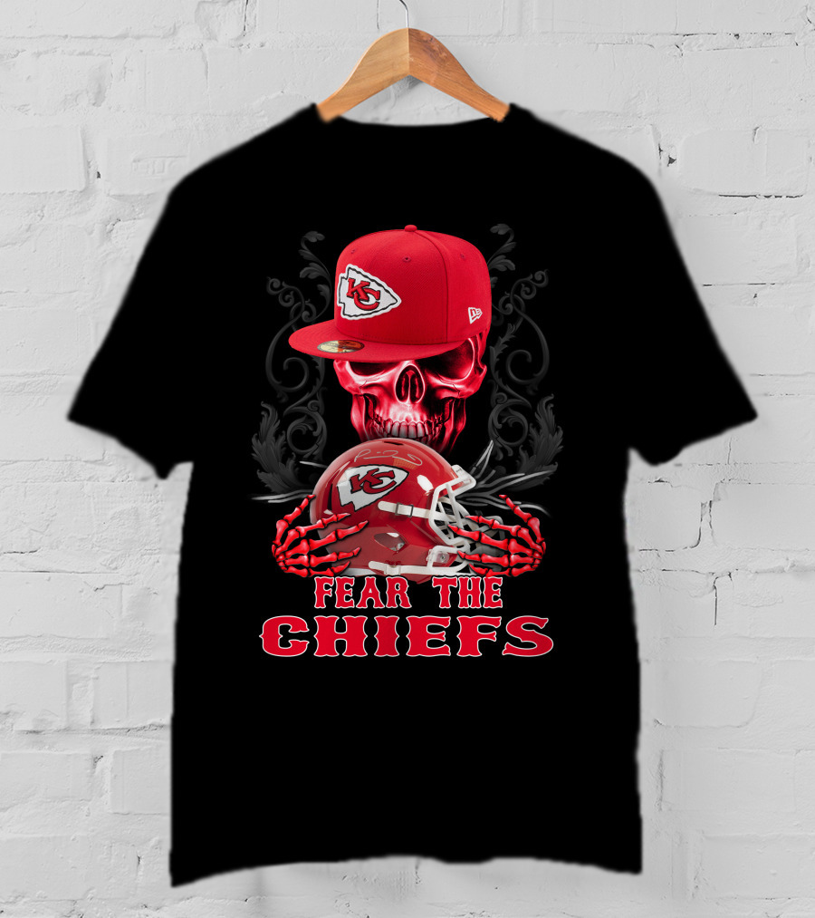 Fear The Chiefs Kansas City Chiefs Skull Helmet Cap T-Shirt