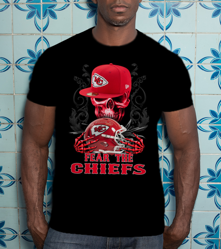 Fear The Chiefs Kansas City Chiefs Skull Helmet Cap T-Shirt
