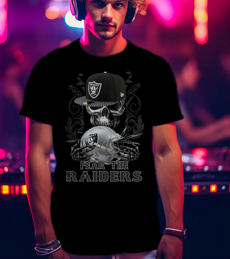 Fear The Las Vegas Raiders Skull Helmet Cap T-Shirt