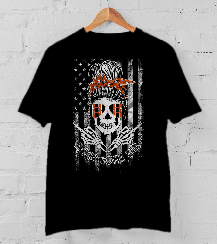Haters Gonna Hate Skull With Chicago Bears Glasses And American Flag T-Shirt