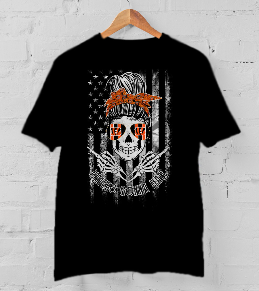 Haters Gonna Hate Cincinnati Bengals Skeleton American Flag Bandana Sunglasses T-Shirt