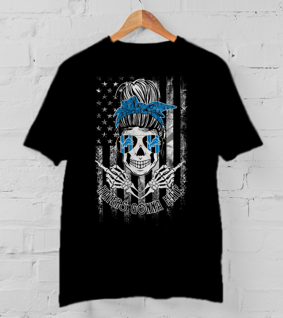 Haters Gonna Hate Detroit Lions Skeleton With Bandana And Sunglasses T-Shirt