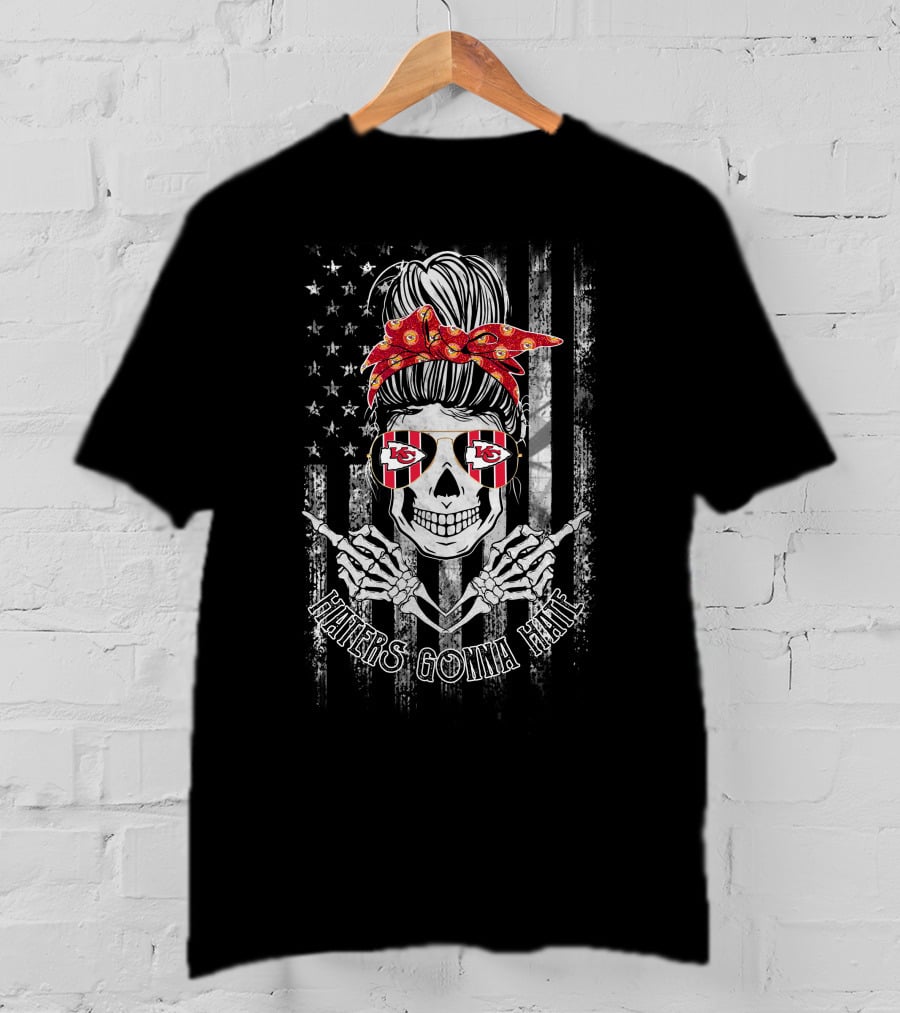 Haters Gonna Hate Kansas City Chiefs Skeleton Skull Usa Flag T-Shirt
