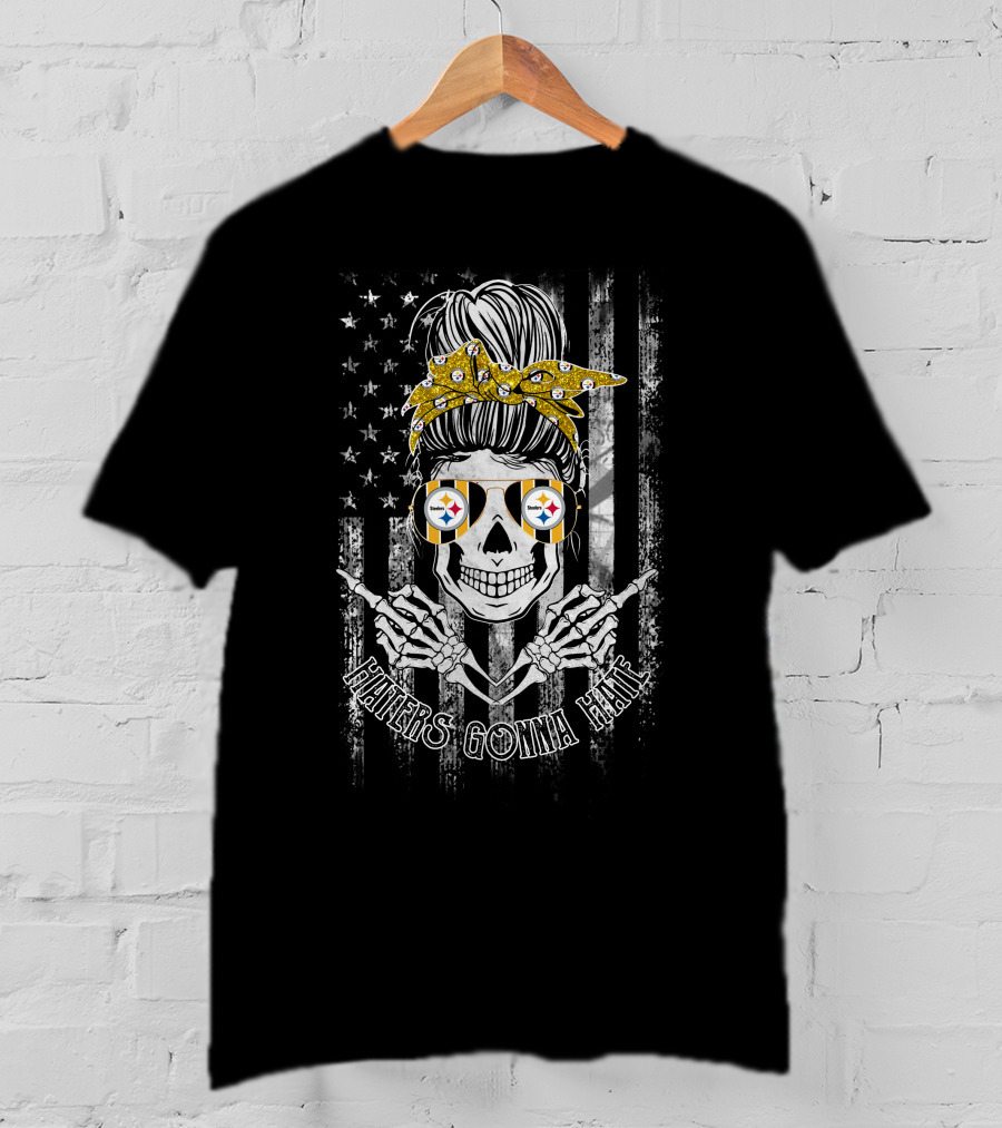 Haters Gonna Hate Pittsburgh Steelers Skull Bandana Bow Flag Sunglasses T-Shirt