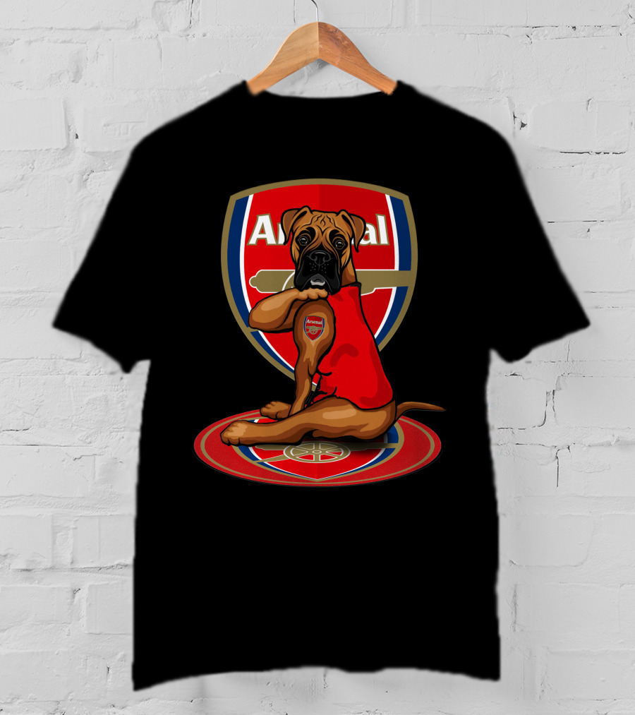 Arsenal Logo Dog Sitting On Crest T-Shirt