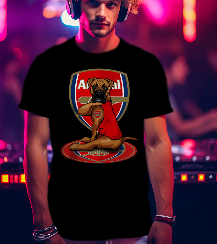 Arsenal Logo Dog Sitting On Crest T-Shirt