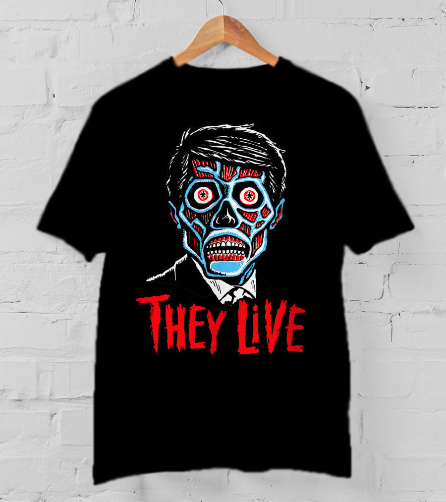 They Live Alien Skull Face Red Blue Mask T-Shirt