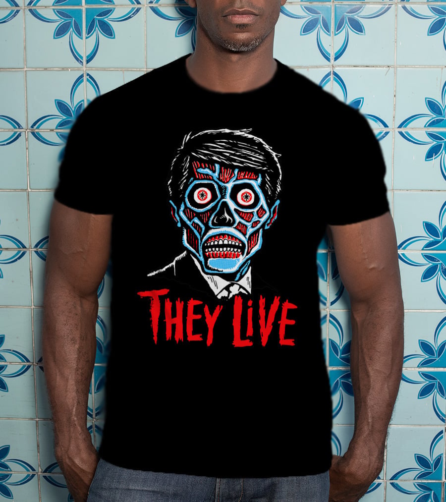 They Live Alien Skull Face Red Blue Mask T-Shirt