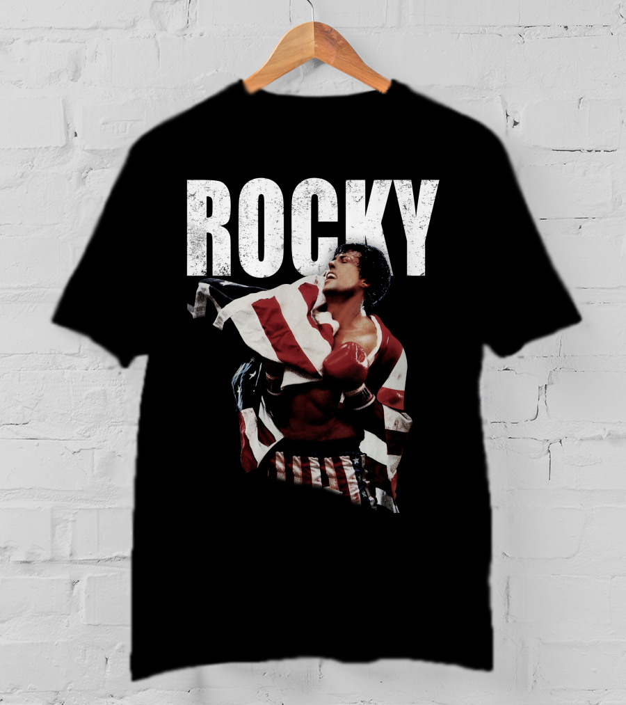 Rocky American Flag Victory Pose T-Shirt