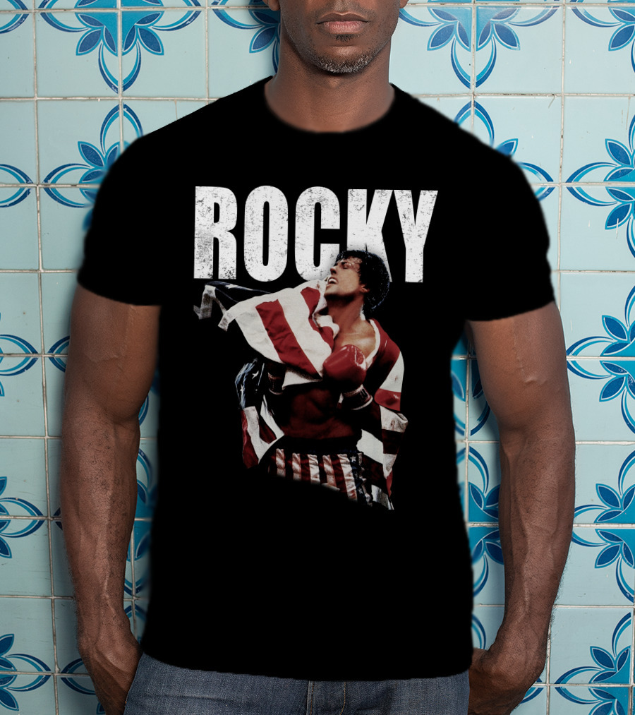 Rocky American Flag Victory Pose T-Shirt