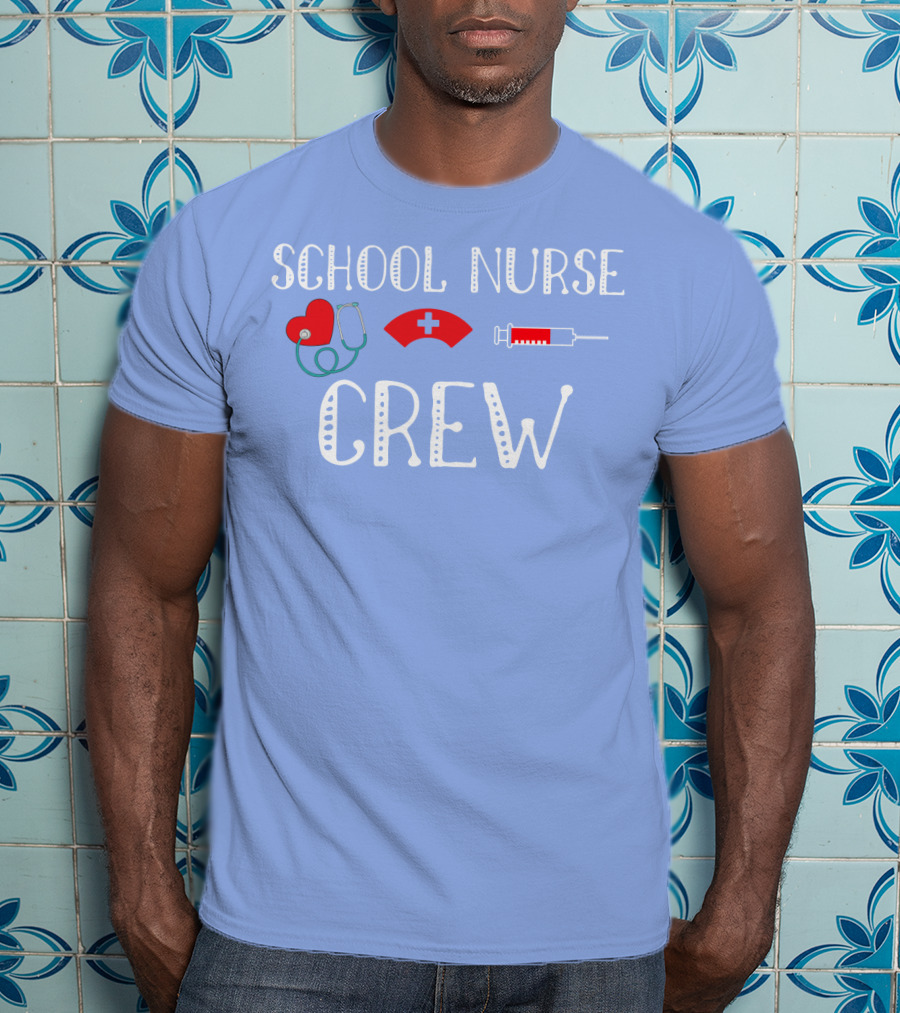 School Nurse Crew Heart Stethoscope Cap Syringe T-Shirt