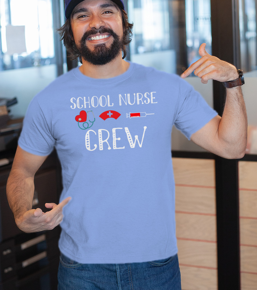 School Nurse Crew Heart Stethoscope Cap Syringe T-Shirt