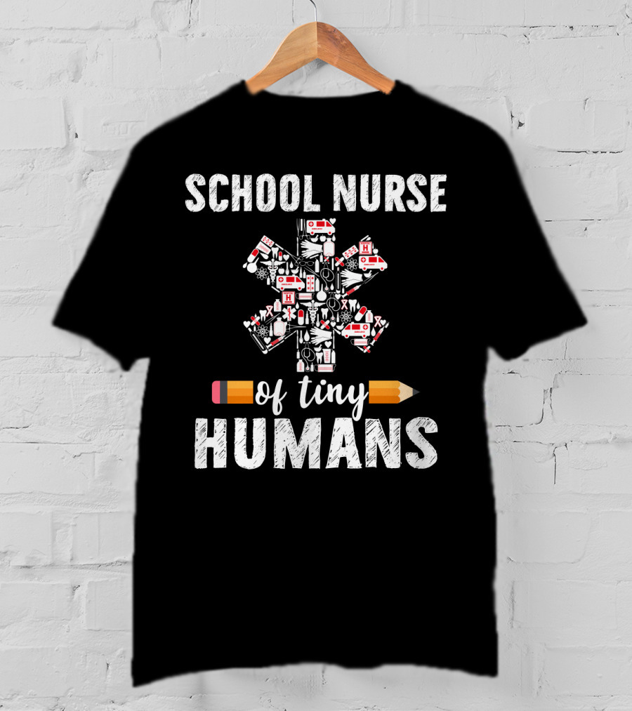 School Nurse Of Tiny Humans Emergency Symbols Pencil Cross T-Shirt