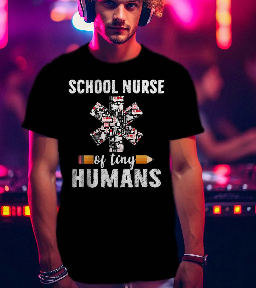 School Nurse Of Tiny Humans Emergency Symbols Pencil Cross T-Shirt