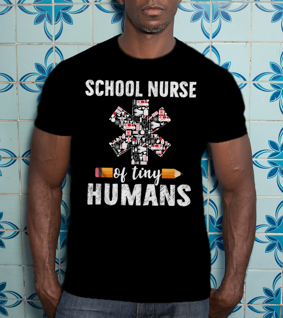 School Nurse Of Tiny Humans Emergency Symbols Pencil Cross T-Shirt