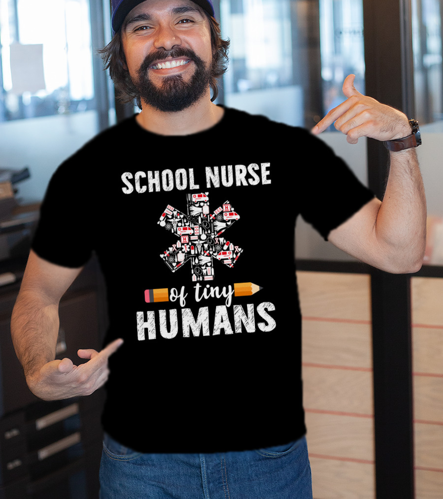 School Nurse Of Tiny Humans Emergency Symbols Pencil Cross T-Shirt
