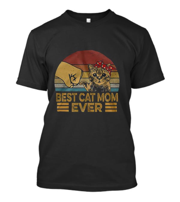 Best Cat Mom Ever Fist Bump Vintage Retro Style Shan Cat T-Shirt