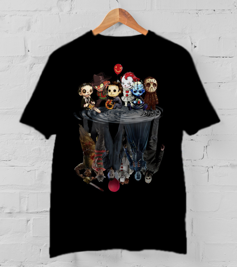 Horror Mashup With Iconic Movie Characters And Reflections T-Shirt