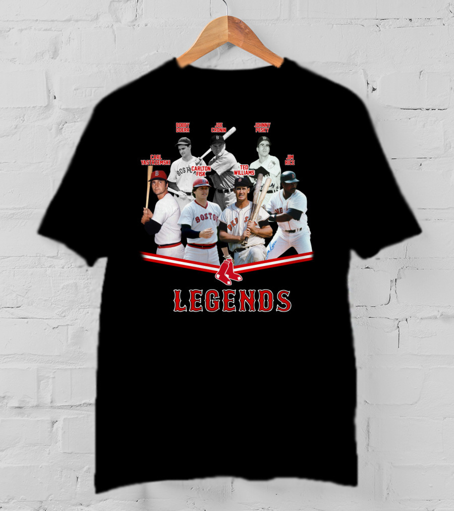 Boston Red Sox Legends Ted Williams Carl Yastrzemski Bobby Doerr Joe Cronin Johnny Pesky Carlton Fisk Jim Rice T-Shirt