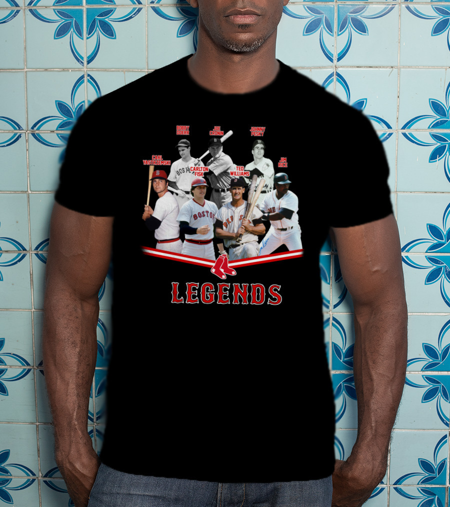 Boston Red Sox Legends Ted Williams Carl Yastrzemski Bobby Doerr Joe Cronin Johnny Pesky Carlton Fisk Jim Rice T-Shirt