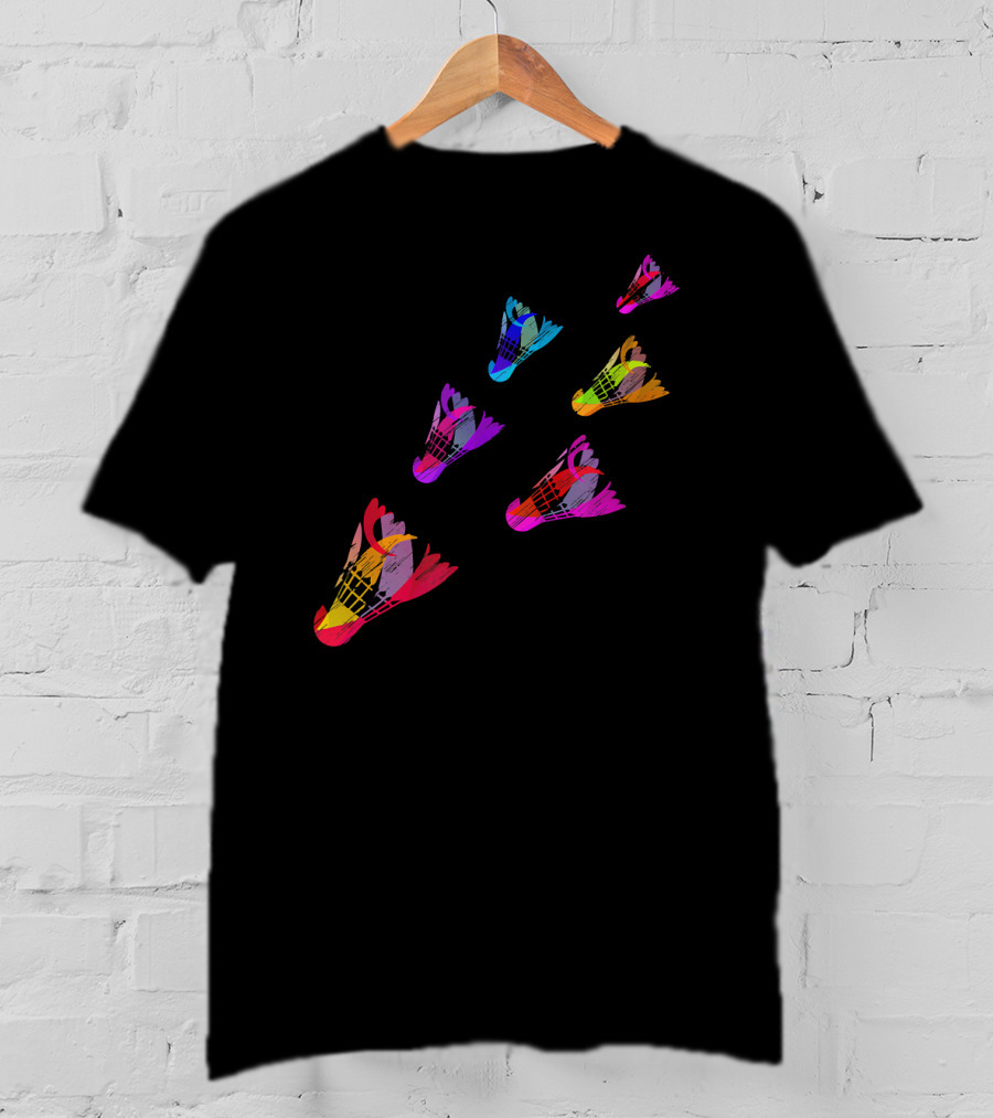 Colorful Sports Shuttlecock Illustration With Badminton Motif T-Shirt