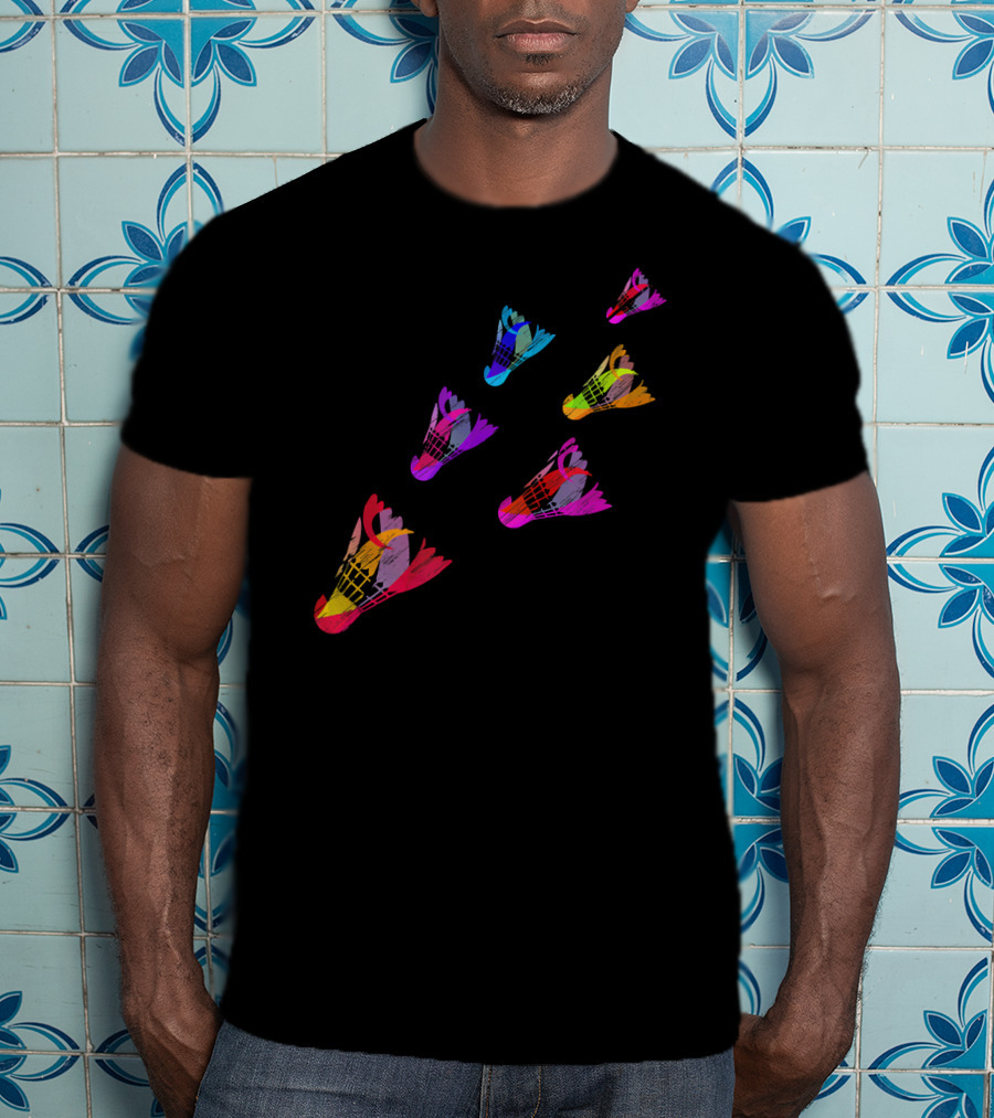 Colorful Sports Shuttlecock Illustration With Badminton Motif T-Shirt