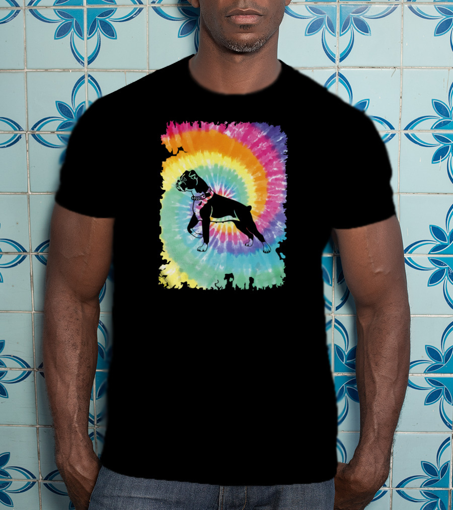 Colorful Tie Dye Boxer With Family Rainbow Spiral T-Shirt