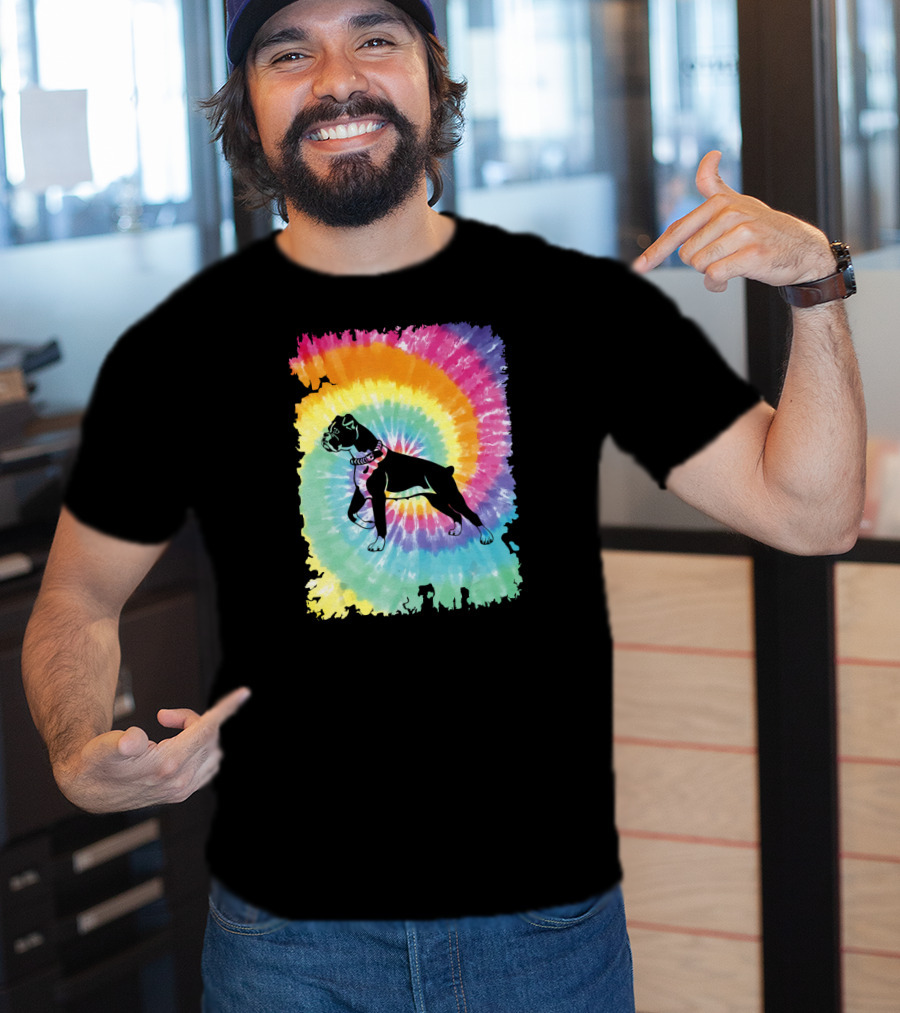 Colorful Tie Dye Boxer With Family Rainbow Spiral T-Shirt