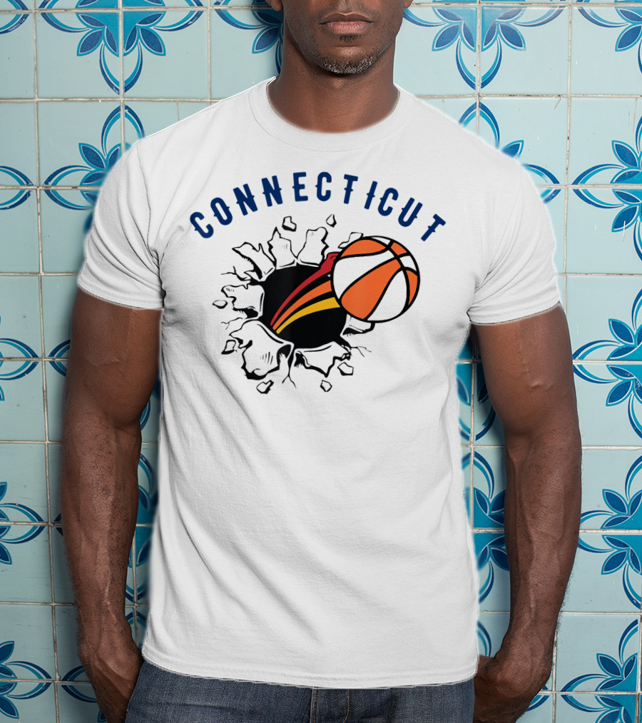Connecticut Basketball Burst Design With Basketball T-Shirt