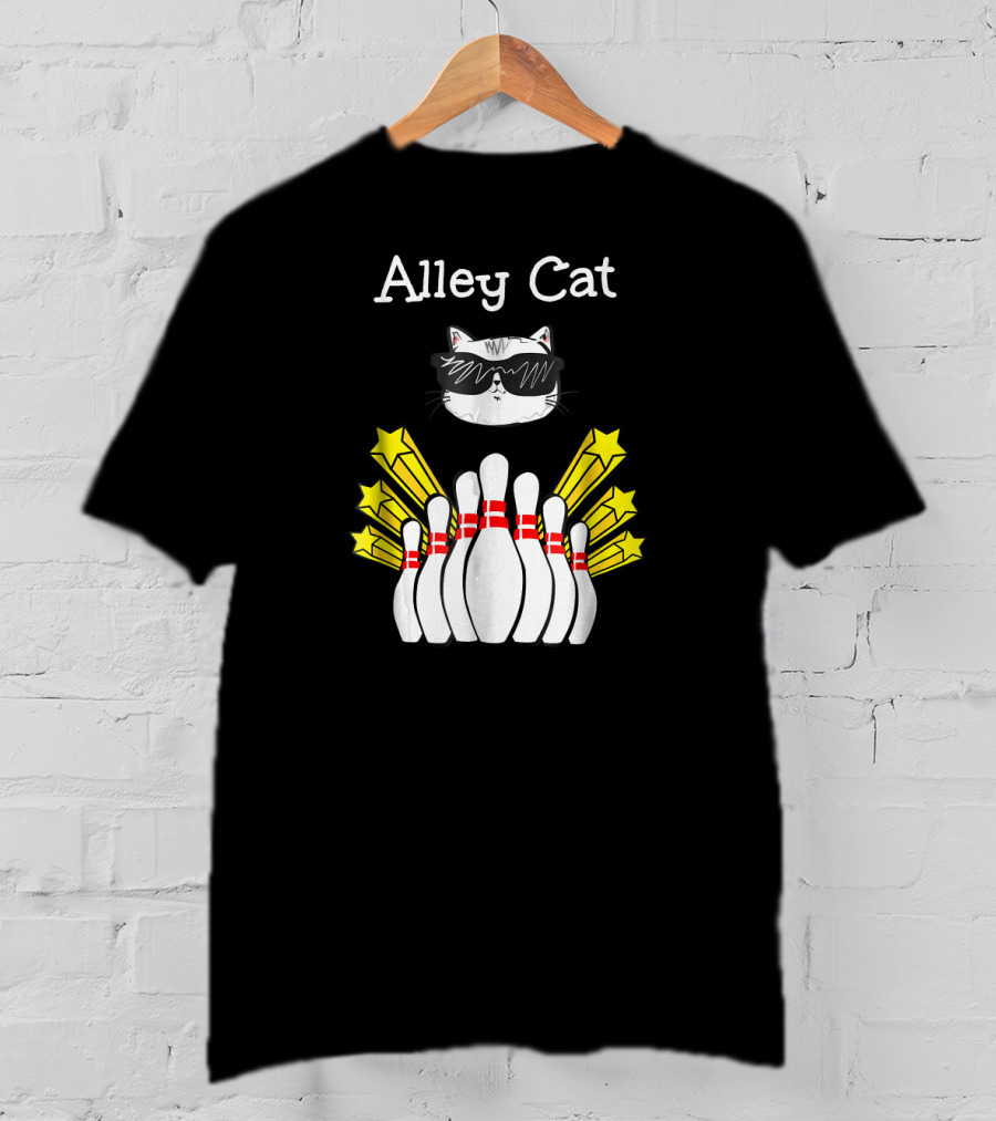 Alley Cat Cool Funny Bowling Stars And Pins T-Shirt