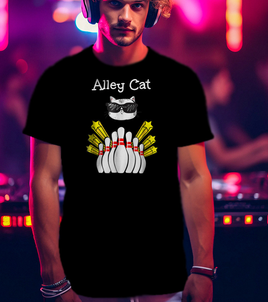 Alley Cat Cool Funny Bowling Stars And Pins T-Shirt