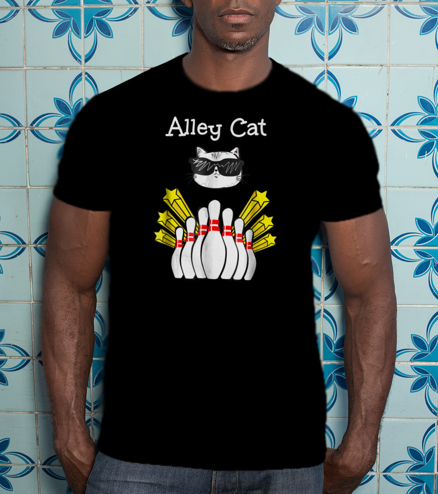 Alley Cat Cool Funny Bowling Stars And Pins T-Shirt