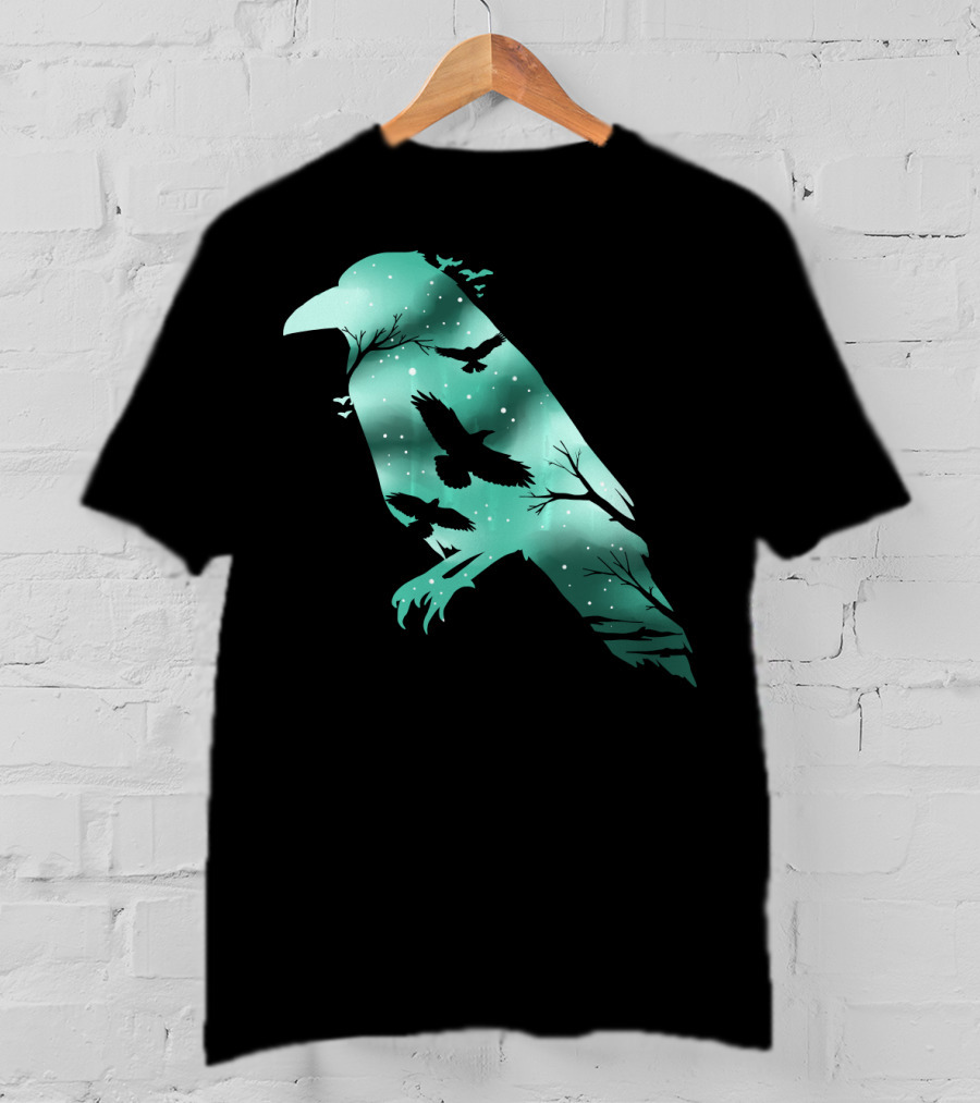 Cool Crow Bird Silhouette Night Sky Scene T-Shirt