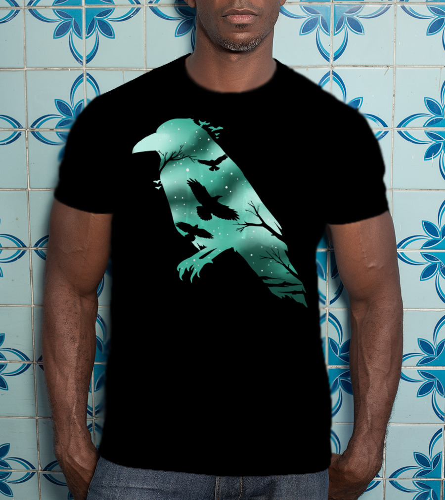 Cool Crow Bird Silhouette Night Sky Scene T-Shirt