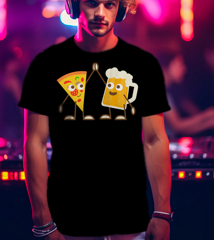 Pizza And Beer Slice High Five Fun T-Shirt