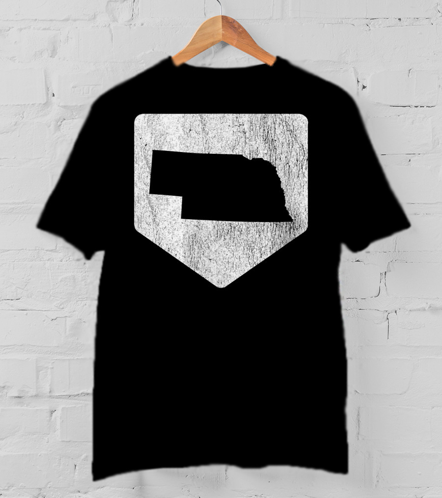 Cool Nebraska Baseball Home Plate State Outline T-Shirt