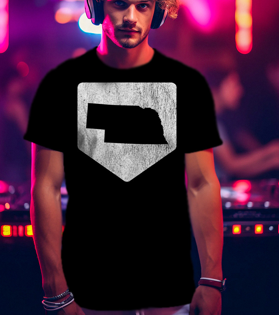 Cool Nebraska Baseball Home Plate State Outline T-Shirt