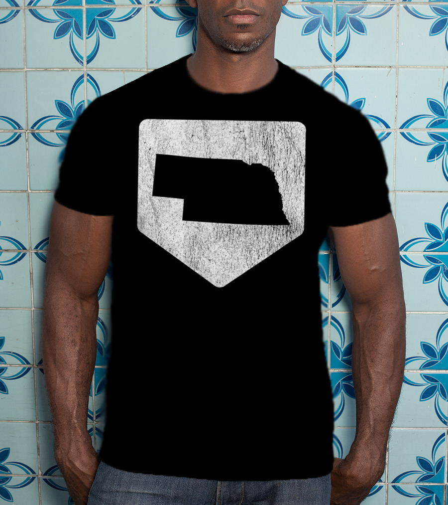 Cool Nebraska Baseball Home Plate State Outline T-Shirt