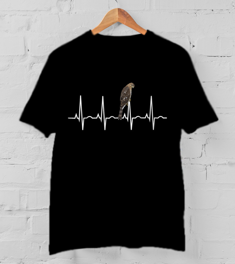 Cooper's Hawk Birder Heartbeat Line T-Shirt