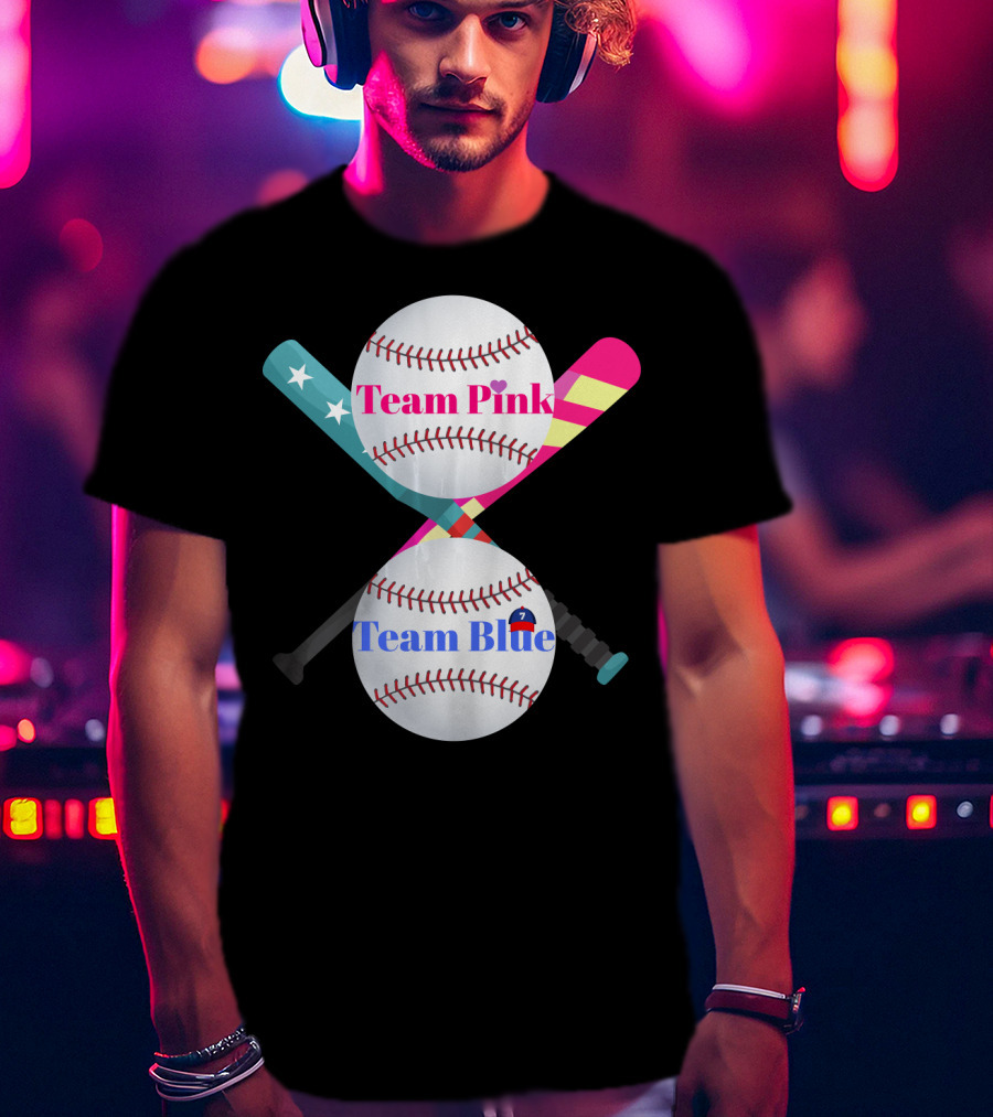 Team Pink Team Blue Cute Baseball Gender Reveal Party T-Shirt