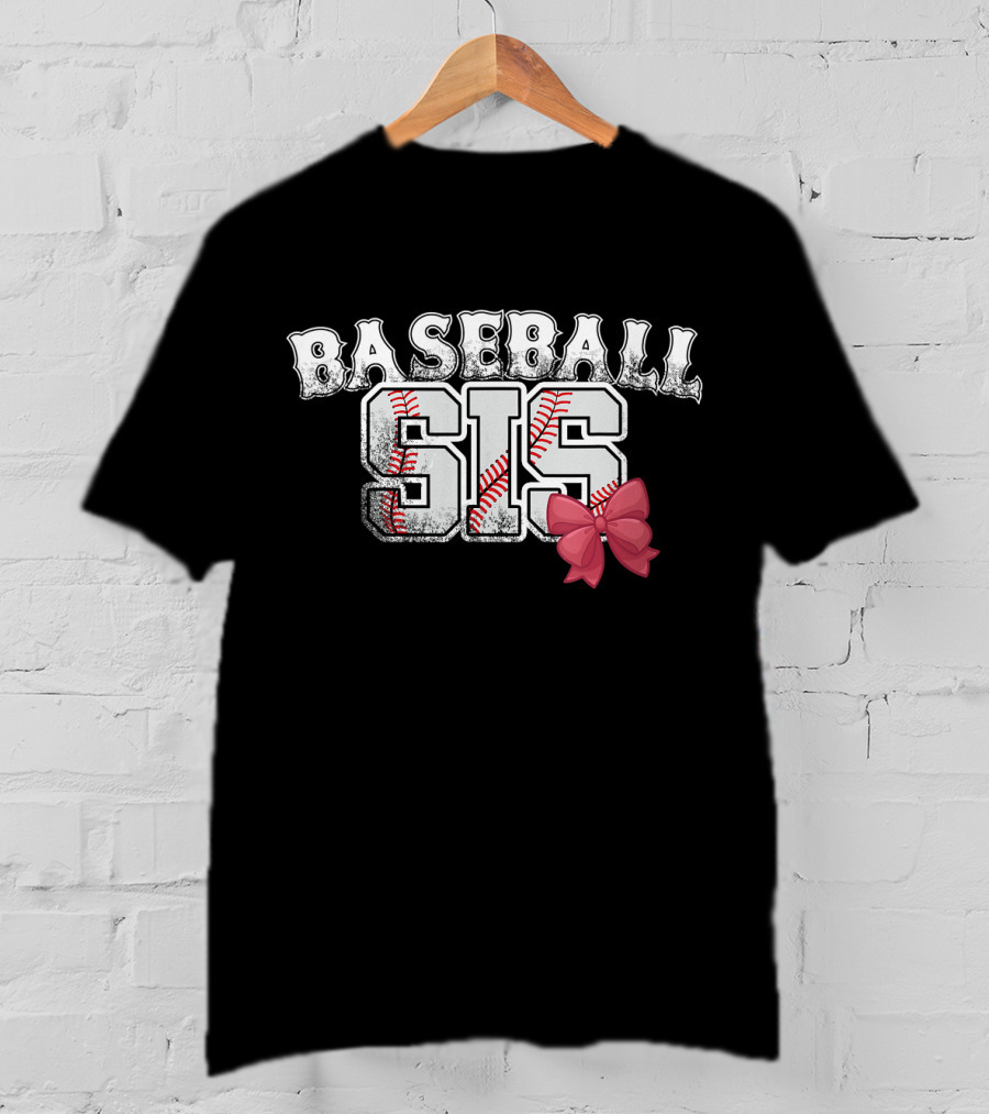 Baseball Sis With Pink Bow T-Shirt