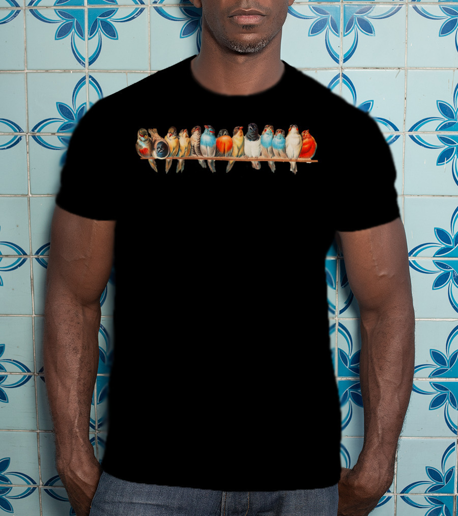 Cute Vintage Birds Perched On A Wire T-Shirt