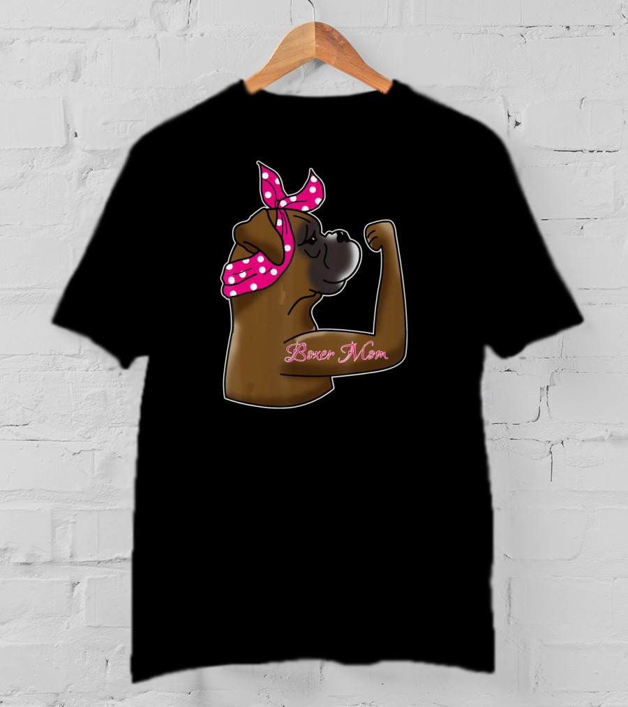 Boxer Mom Cute Dog Mot With Polka Dot Bandana T-Shirt