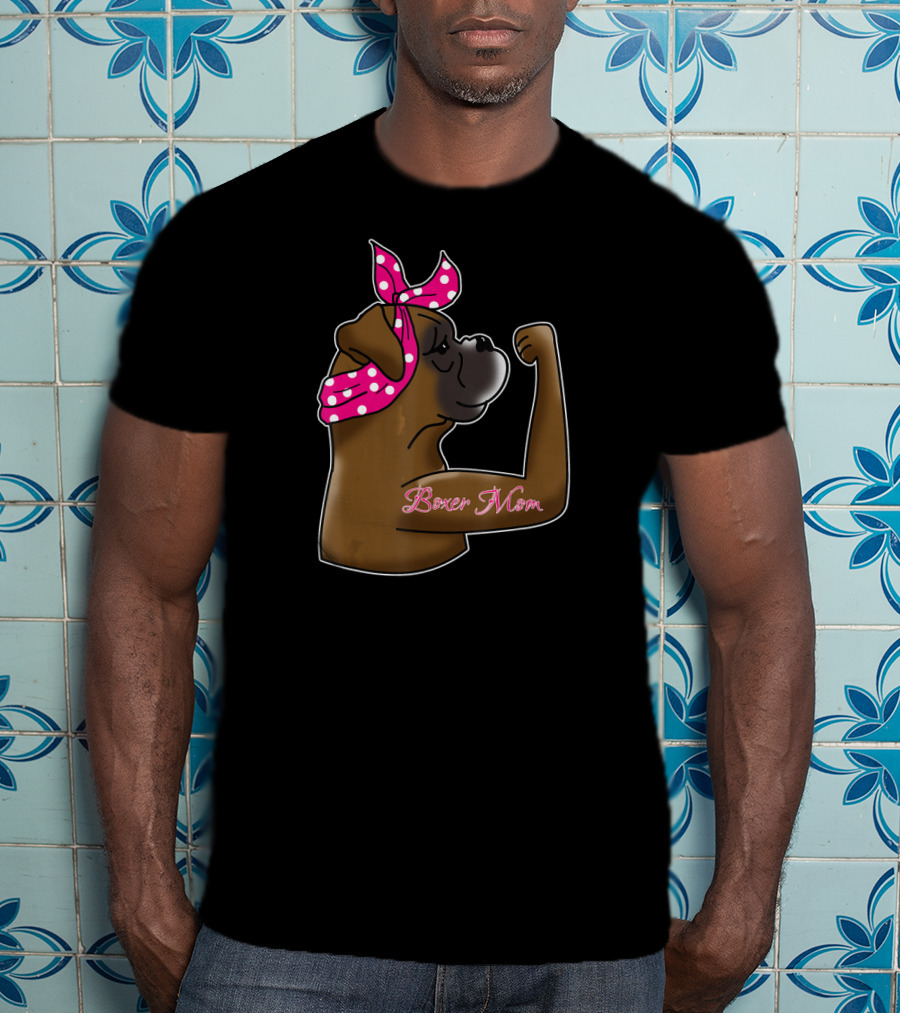 Boxer Mom Cute Dog Mot With Polka Dot Bandana T-Shirt
