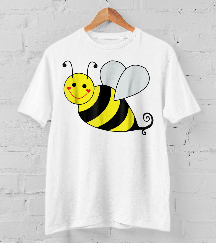 Happy Smiling Cute Bumble Bee With Heart Cheeks T-Shirt